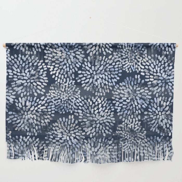 Abstract Navy Watercolor Line Flowers Wall Hanging Gallery Image 1