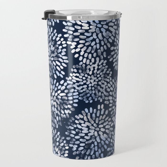 Abstract Navy Watercolor Line Flowers Travel Mug Gallery Image 3