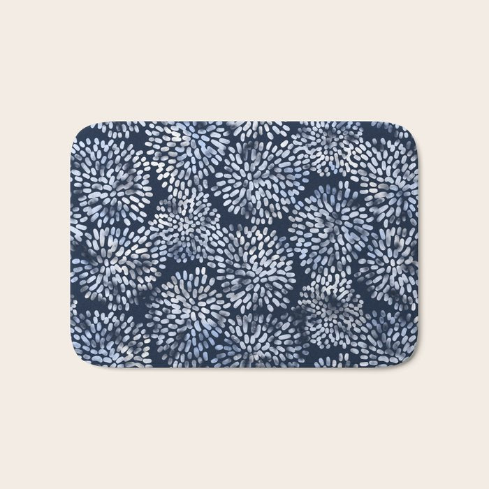 Abstract Navy Watercolor Line Flowers Bath Mat Gallery Image 1