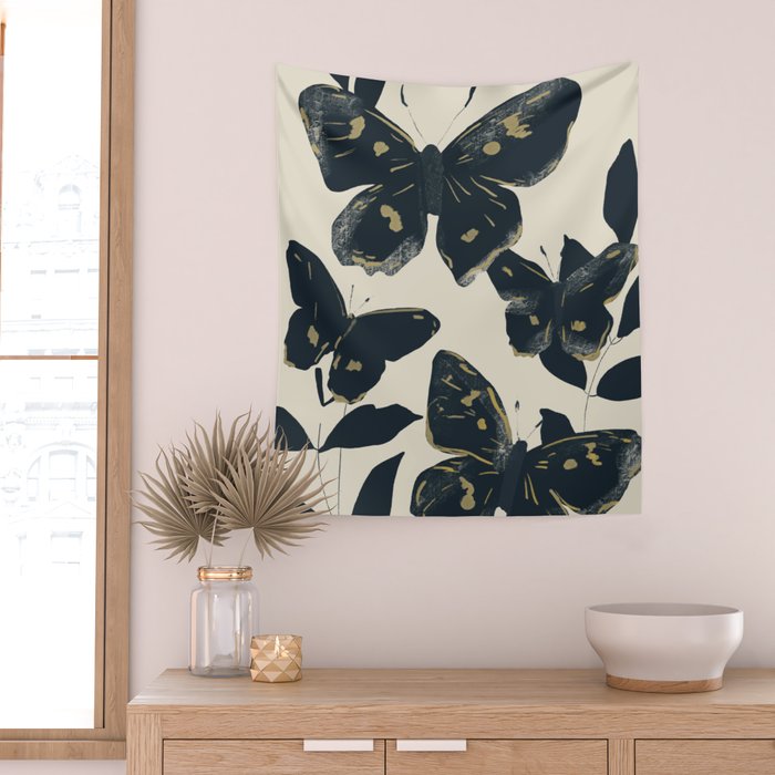 Black Butterflies Wall Tapestry Gallery Image 2