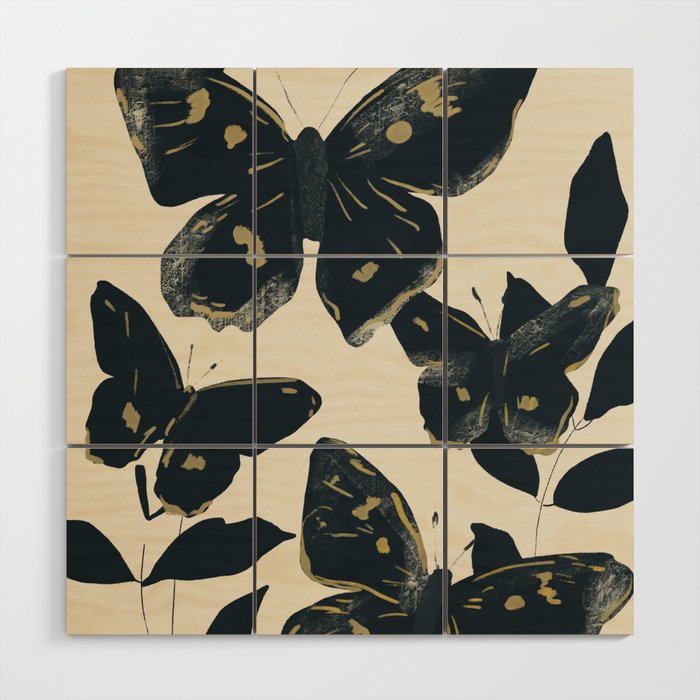 Black Butterflies Wood Wall Art Gallery Image 1
