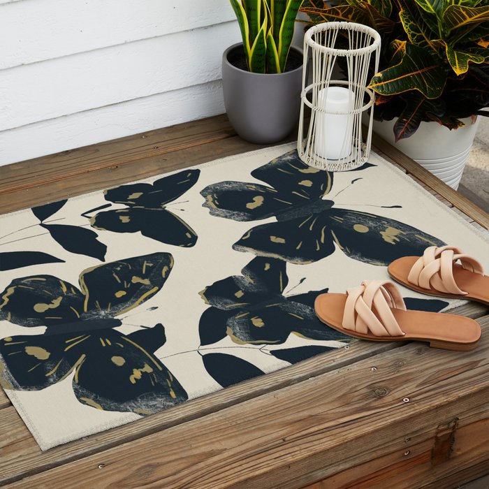 Black Butterflies Outdoor Rug Gallery Image 2