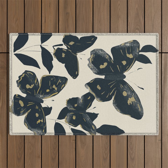 Black Butterflies Outdoor Rug Gallery Image 1