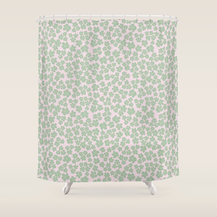 Mint green flower blossom scatter on blush pink Shower Curtain Gallery Image 1