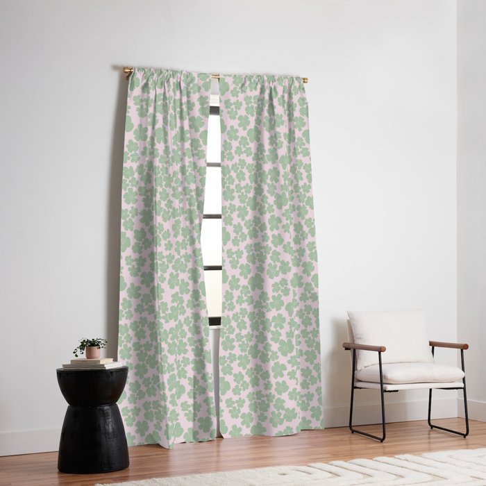 Mint green flower blossom scatter on blush pink Window Curtain Gallery Image 2
