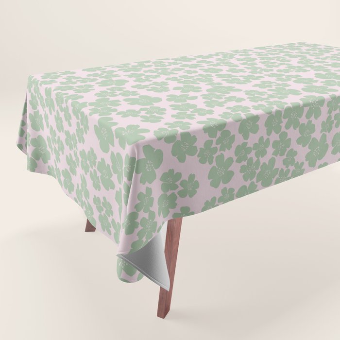 Mint green flower blossom scatter on blush pink Tablecloth Gallery Image 1