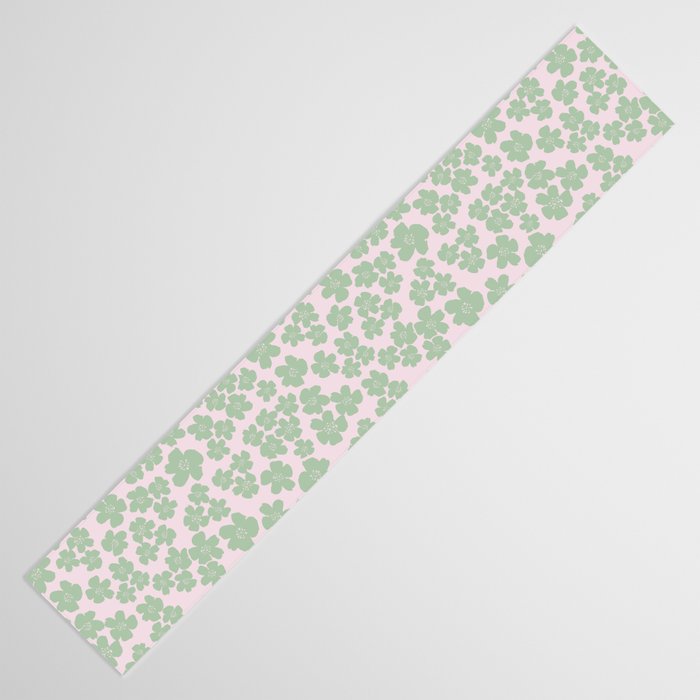 Mint green flower blossom scatter on blush pink Table Runner Gallery Image 3