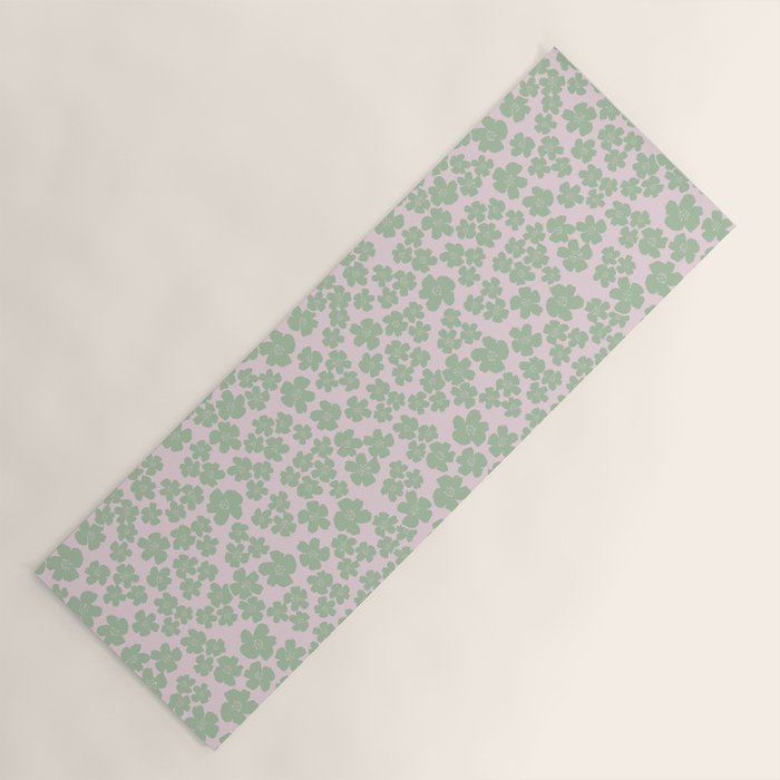 Mint green flower blossom scatter on blush pink Yoga Mat Gallery Image 1