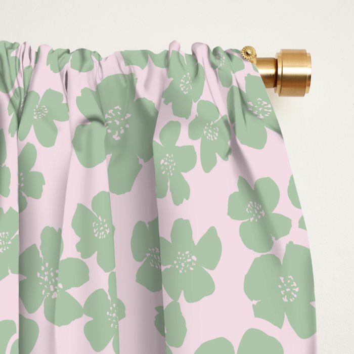 Mint green flower blossom scatter on blush pink Window Curtain Gallery Image 2