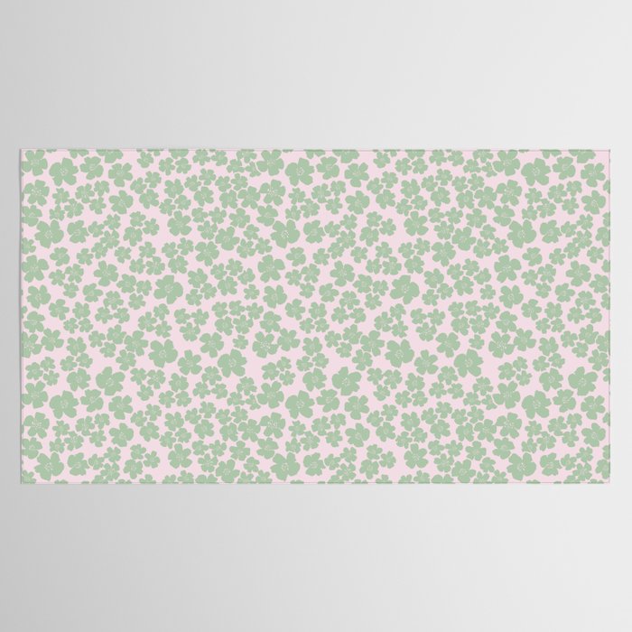 Mint green flower blossom scatter on blush pink Tablecloth Gallery Image 2