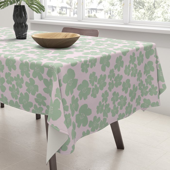 Mint green flower blossom scatter on blush pink Tablecloth Gallery Image 3