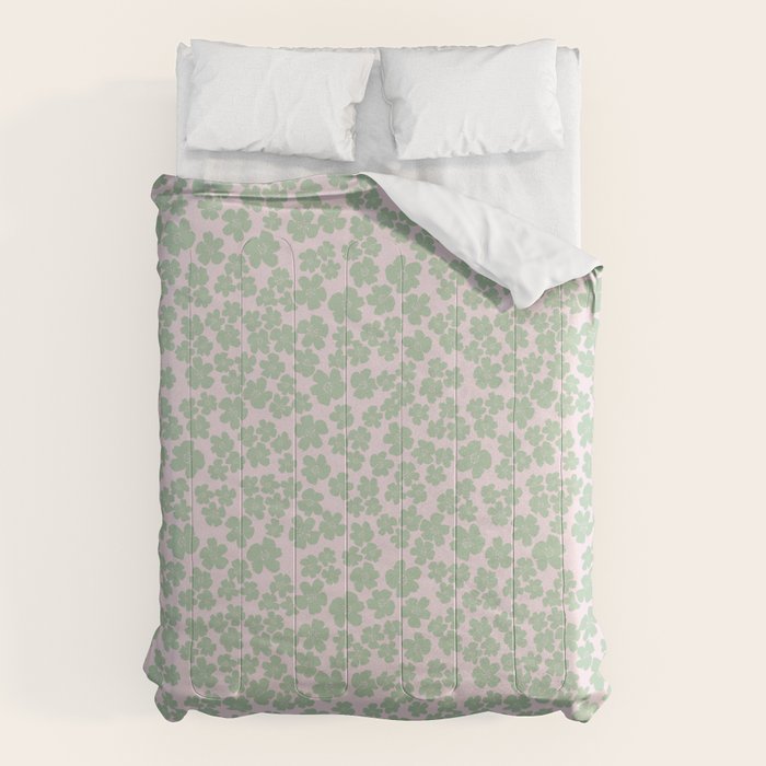 Mint green flower blossom scatter on blush pink Comforter Gallery Image 6