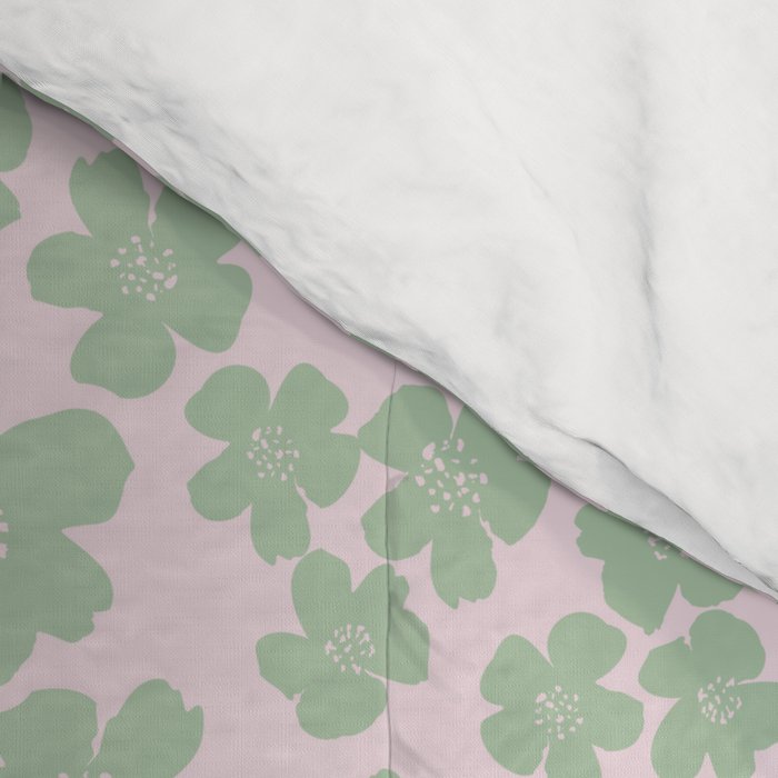 Mint green flower blossom scatter on blush pink Comforter Gallery Image 4