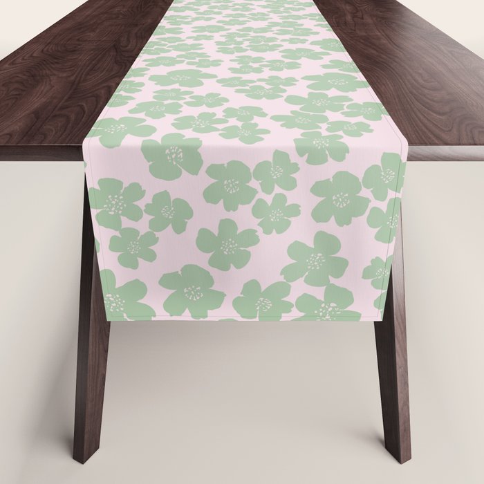 Mint green flower blossom scatter on blush pink Table Runner Gallery Image 1