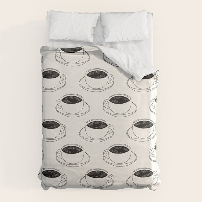Black and white coffee drink mug doodle pattern Duvet Cover Gallery Image 6