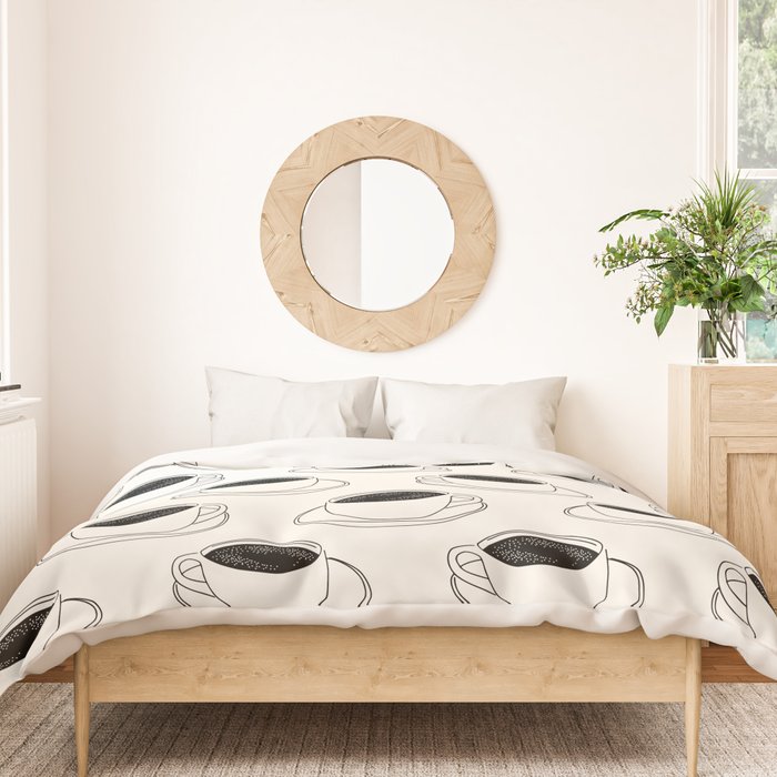 Black and white coffee drink mug doodle pattern Duvet Cover Gallery Image 3