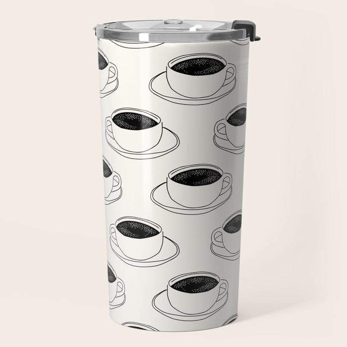Black and white coffee drink mug doodle pattern Travel Mug Gallery Image 2