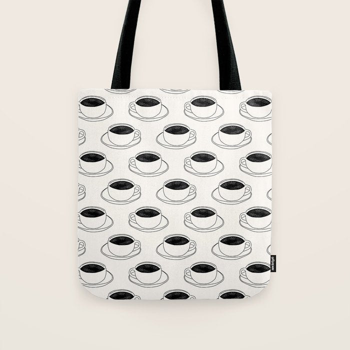 Black and white coffee drink mug doodle pattern Tote Bag Gallery Image 1