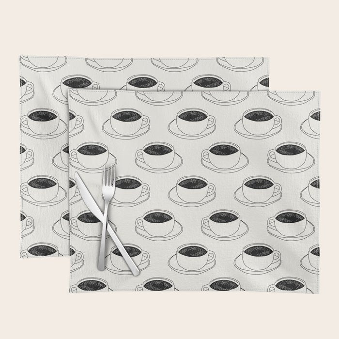 Black and white coffee drink mug doodle pattern Placemat Gallery Image 1