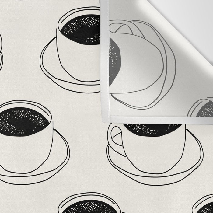 Black and white coffee drink mug doodle pattern Wall Tapestry Gallery Image 3