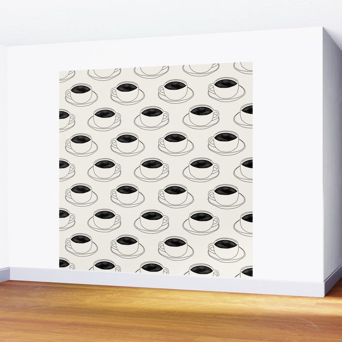 Black and white coffee drink mug doodle pattern Wall Mural Gallery Image 2