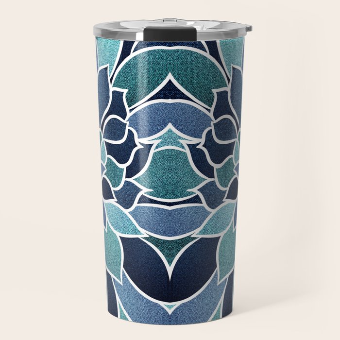 Festive, Flower Bloom, Navy Blue and Teal Travel Mug Gallery Image 1