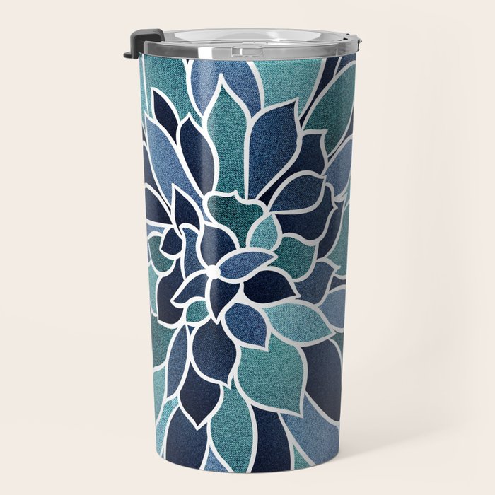 Festive, Flower Bloom, Navy Blue and Teal Travel Mug Gallery Image 3