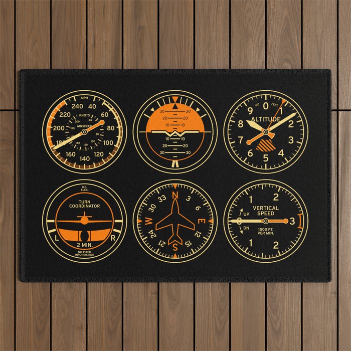 Aircraft Flight Instruments - 6 Pack Black Outdoor Rug Gallery Image 1
