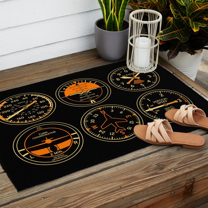 Aircraft Flight Instruments - 6 Pack Black Outdoor Rug Gallery Image 2
