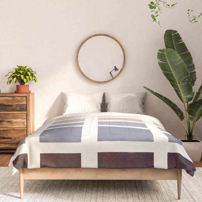 Grey Taupe Watercolor Gouache Geometric Square Matrix Pattern Comforter Gallery Image 3