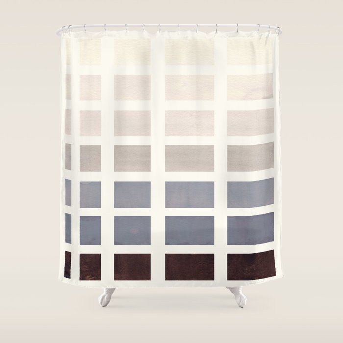Grey Taupe Watercolor Gouache Geometric Square Matrix Pattern Shower Curtain Gallery Image 1