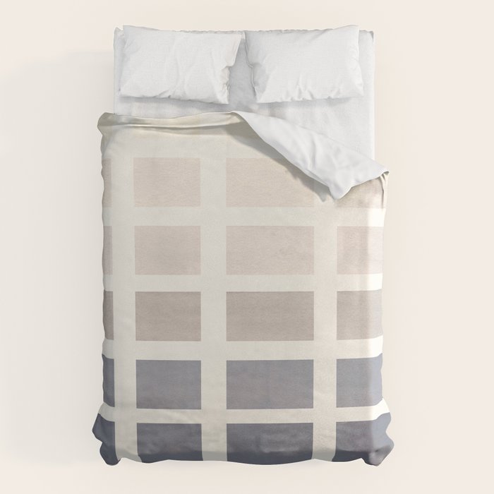 Grey Taupe Watercolor Gouache Geometric Square Matrix Pattern Duvet Cover Gallery Image 6