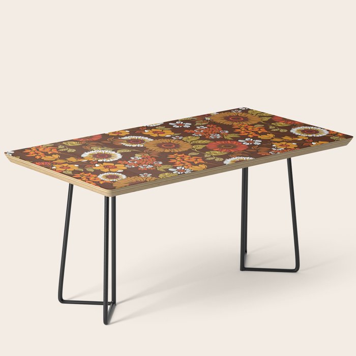 70s retro ditzy flowers, boho, browns, orange, hippie Coffee Table Gallery Image 1