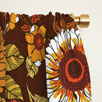 70s retro ditzy flowers, boho, browns, orange, hippie Window Curtain Gallery Image 2