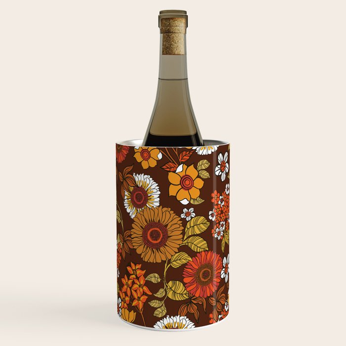70s retro ditzy flowers, boho, browns, orange, hippie Wine Chiller Gallery Image 1