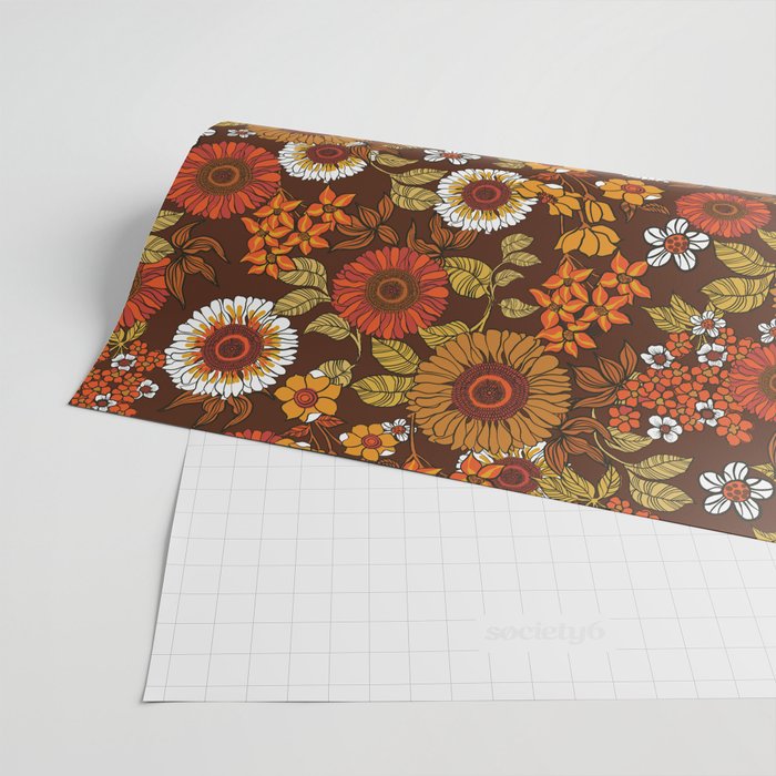 70s retro ditzy flowers, boho, browns, orange, hippie Wrapping Paper Gallery Image 2