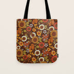 70s retro ditzy flowers, boho, browns, orange, hippie Tote Bag Gallery Image 1