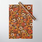 70s retro ditzy flowers, boho, browns, orange, hippie Wrapping Paper Gallery Image 1