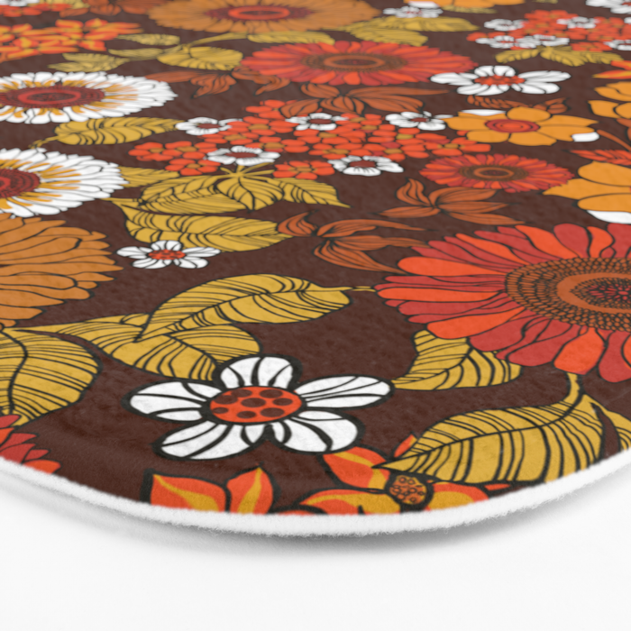 70s retro ditzy flowers, boho, browns, orange, hippie Bath Mat Gallery Image 3