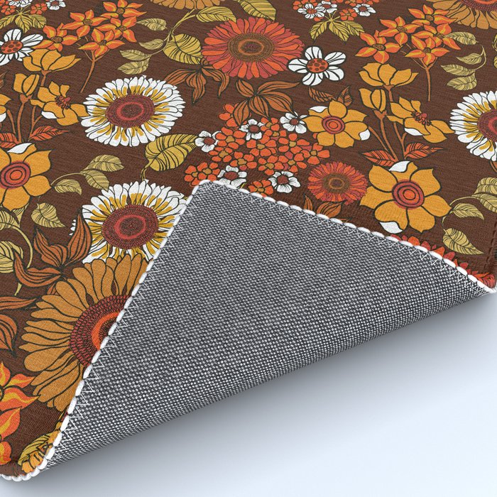 70s retro ditzy flowers, boho, browns, orange, hippie Rug Gallery Image 4
