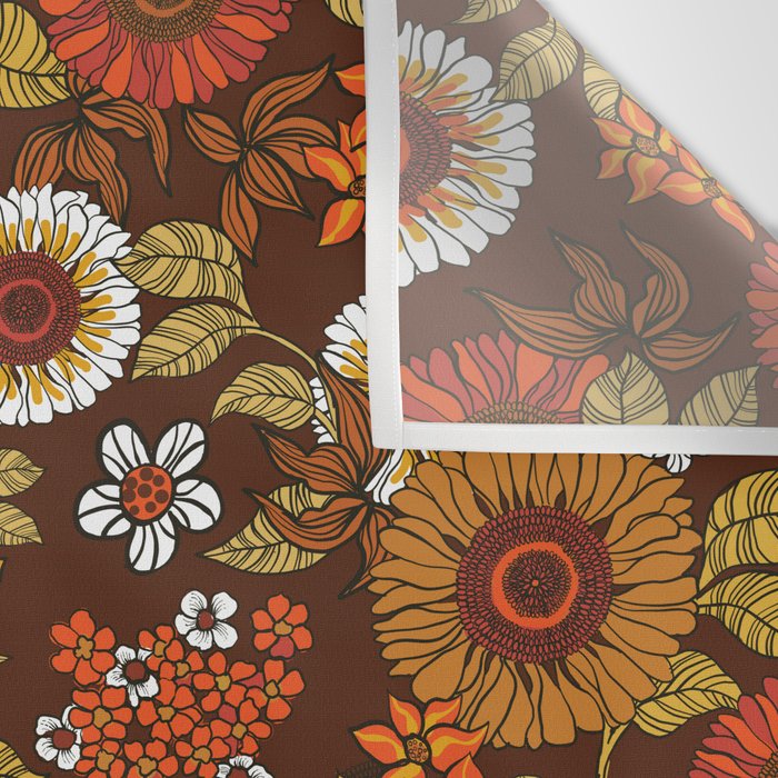 70s retro ditzy flowers, boho, browns, orange, hippie Wall Tapestry Gallery Image 3