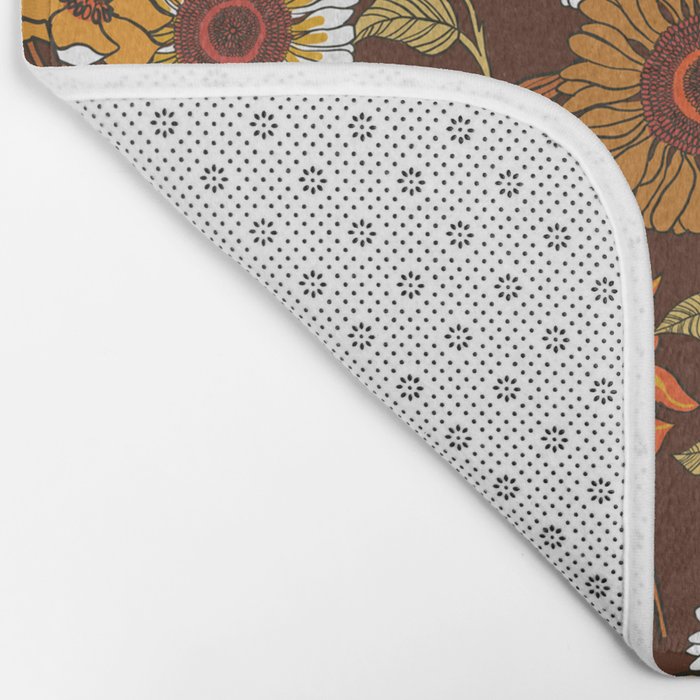 70s retro ditzy flowers, boho, browns, orange, hippie Bath Mat Gallery Image 2