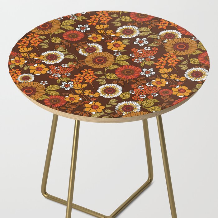 70s retro ditzy flowers, boho, browns, orange, hippie Side Table Gallery Image 2