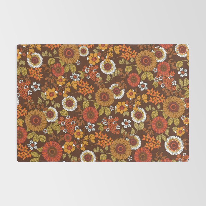 70s retro ditzy flowers, boho, browns, orange, hippie Rug Gallery Image 2