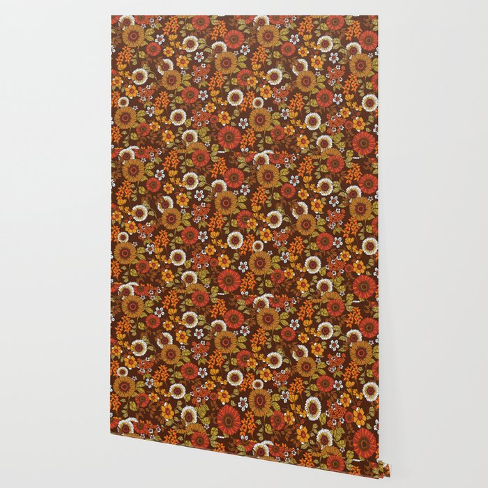 70s retro ditzy flowers, boho, browns, orange, hippie Wallpaper Gallery Image 2