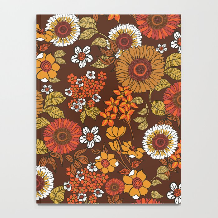 70s retro ditzy flowers, boho, browns, orange, hippie Notebook Gallery Image 4