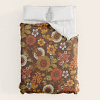 70s retro ditzy flowers, boho, browns, orange, hippie Comforter Gallery Image 6