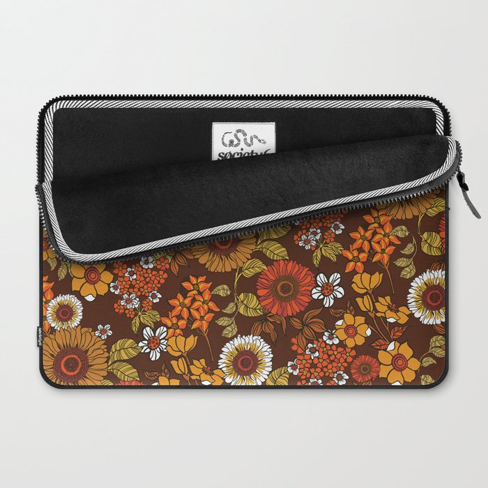 70s retro ditzy flowers, boho, browns, orange, hippie Laptop Sleeve Gallery Image 2