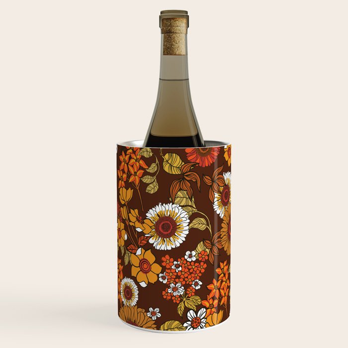 70s retro ditzy flowers, boho, browns, orange, hippie Wine Chiller Gallery Image 2
