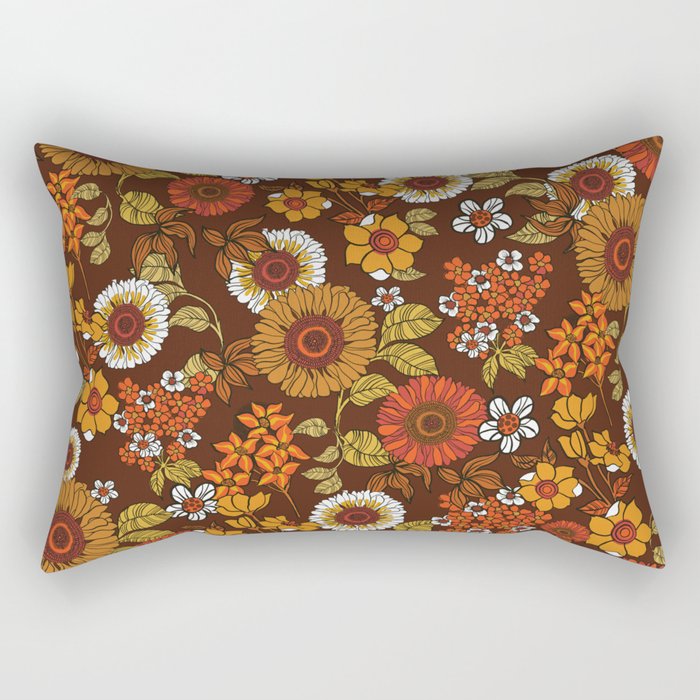 70s retro ditzy flowers, boho, browns, orange, hippie Rectangular Pillow Gallery Image 1